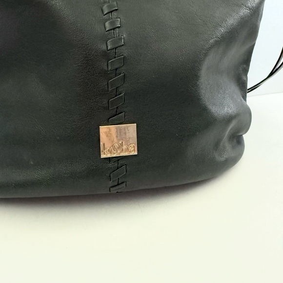 Kooba Limon Leather Hobo Shoulder Bag Braided Boho Bucket Forest Green - Picture 4 of 13